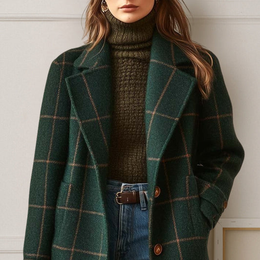 Manteau long à carreaux pour femme