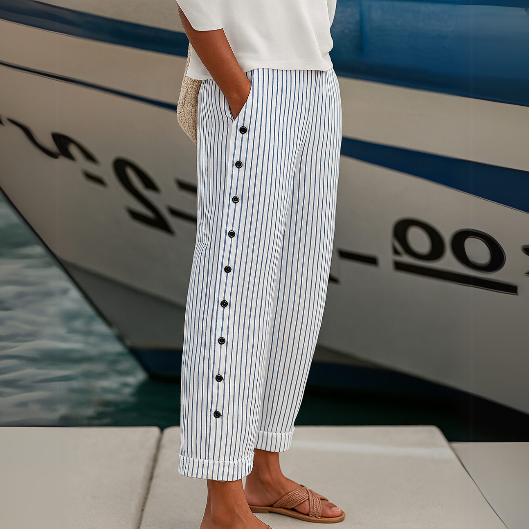 Cate | Pantalon boutonné à rayures élégant