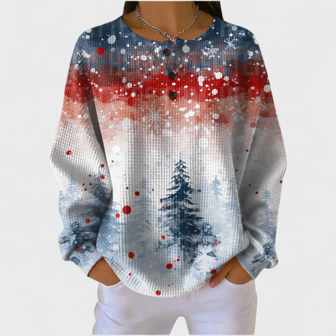 Pull à col rond pour femme avec imprimé sapin de Noël