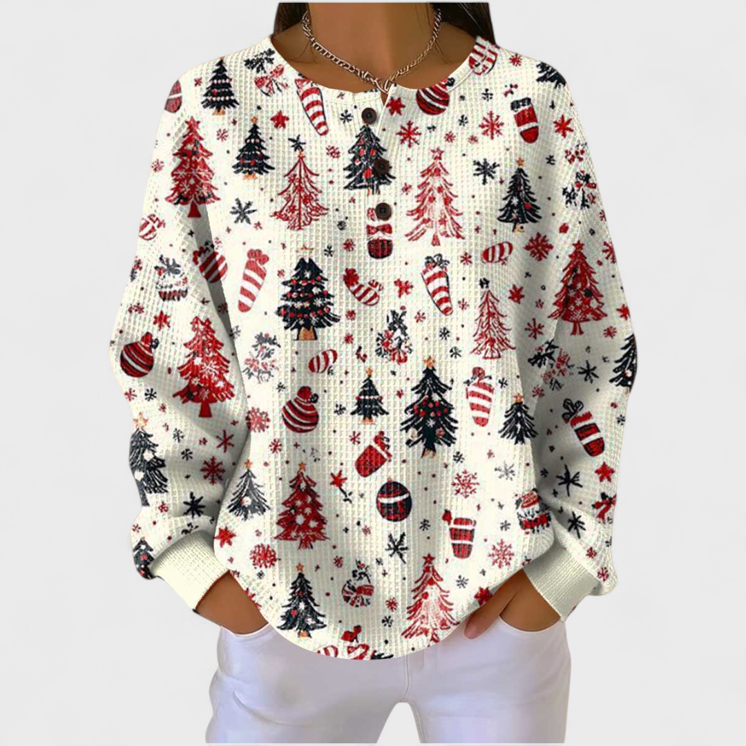 Women’s Christmas Floral Print Pullover Sweater