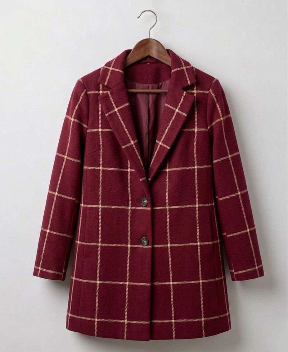 Manteau long à carreaux pour femme