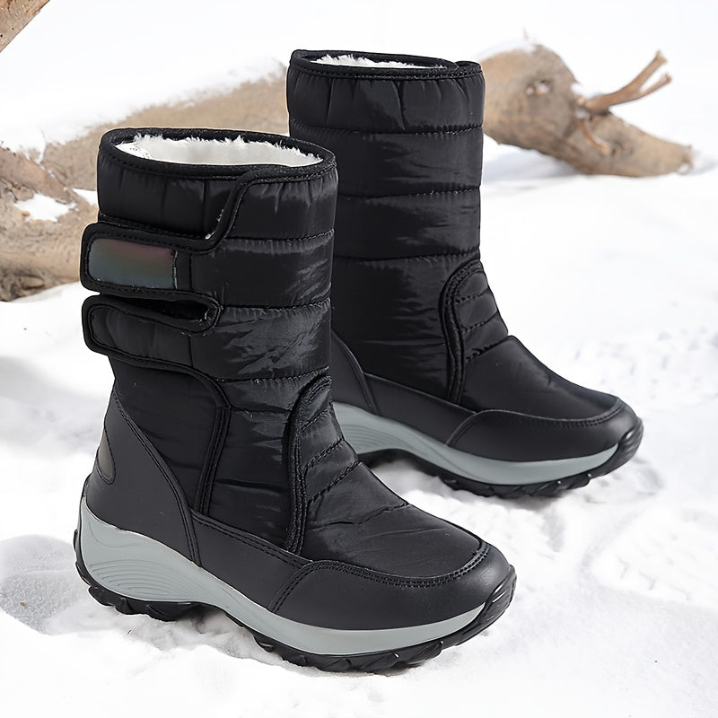 Bottes de neige mi-mollet matelassées à fermeture auto-agrippante pour femme
