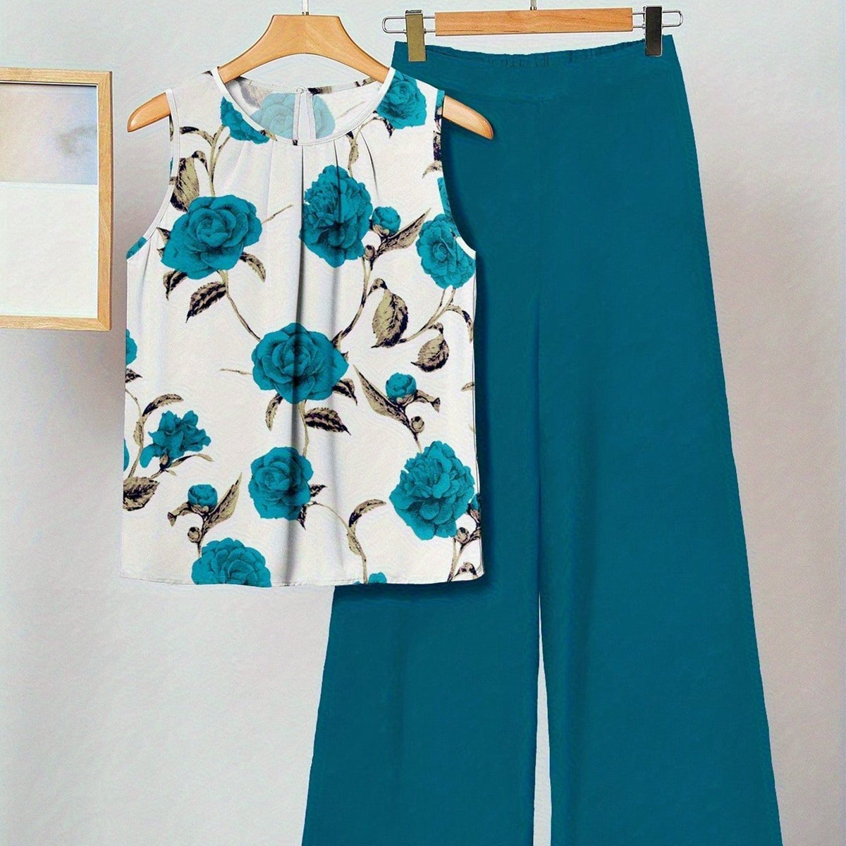 Alicia | Ensemble deux pièces floral cyan