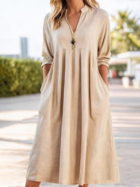 Amelia | Robe midi fluide décontractée en lin et coton