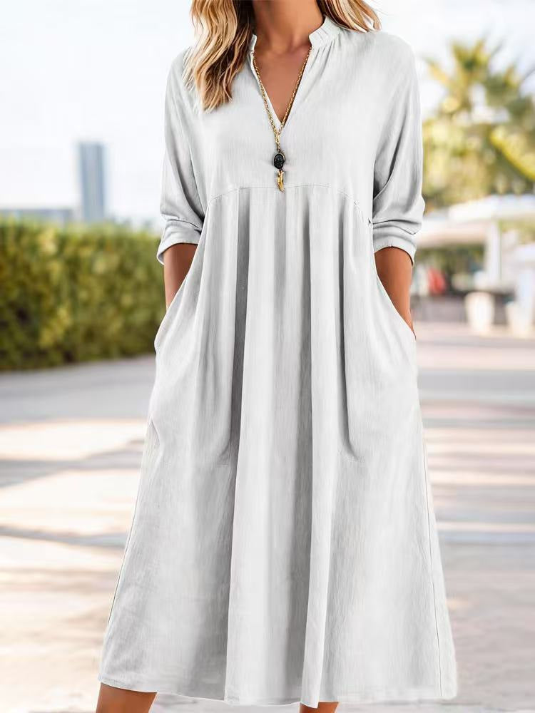 Amelia | Robe midi fluide décontractée en lin et coton