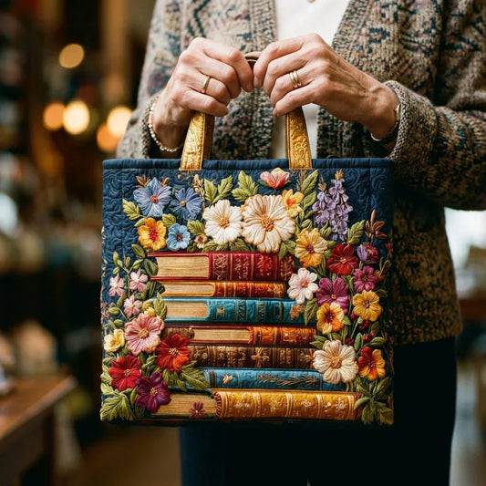 Sac cabas artisanal – imprimé floral et livres