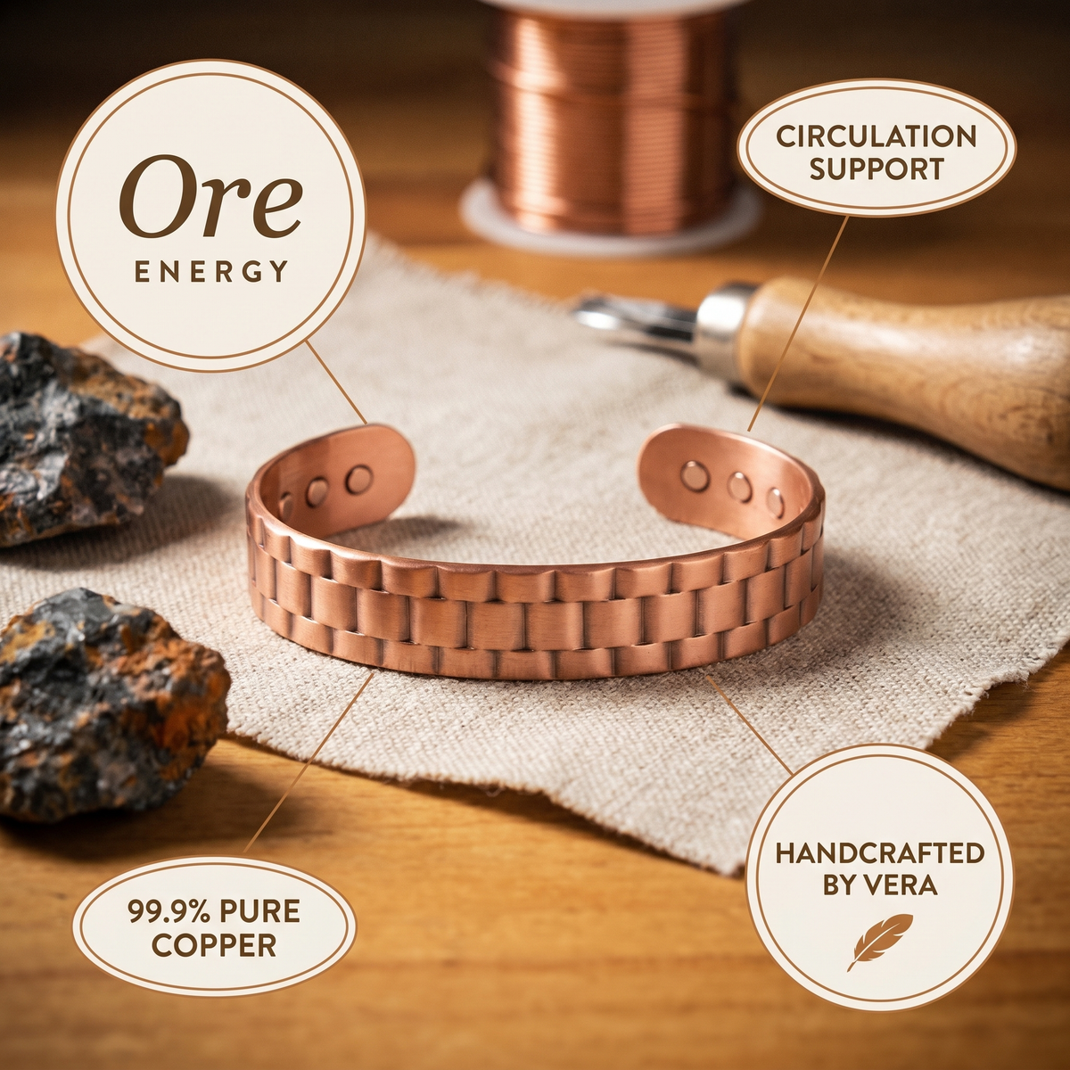 Bracelet minimaliste en cuivre pour homme