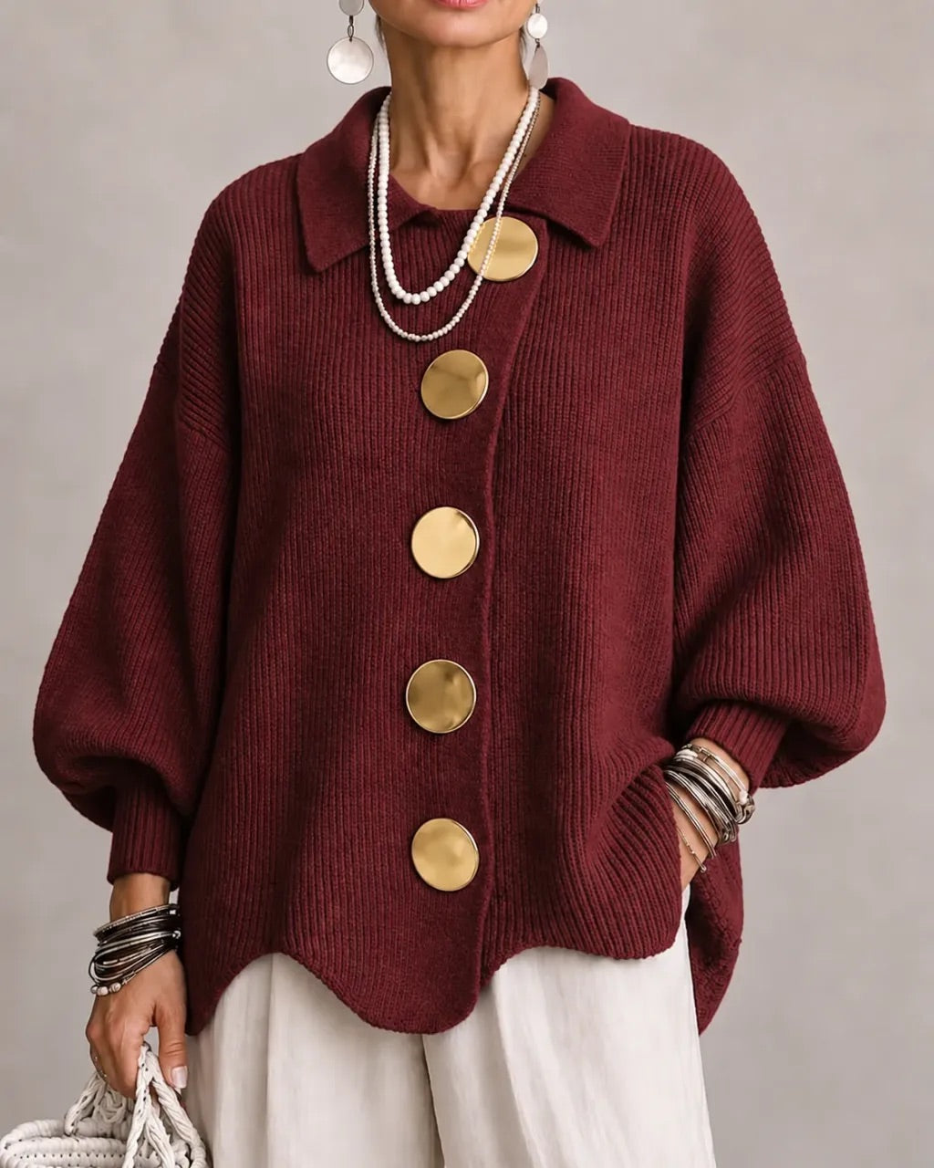 Women’s Oversized Collared Button Front Cardigan