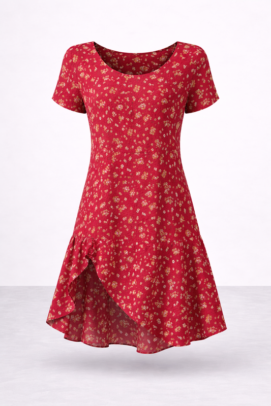 Luna | Robe midi fleurie à manches courtes