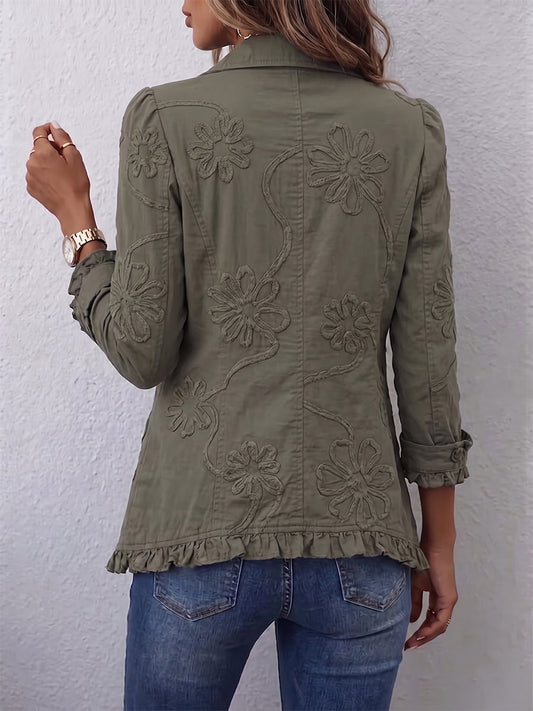 Kamberly™ | Veste utilitaire bohème à motifs floraux avec bordures volantées