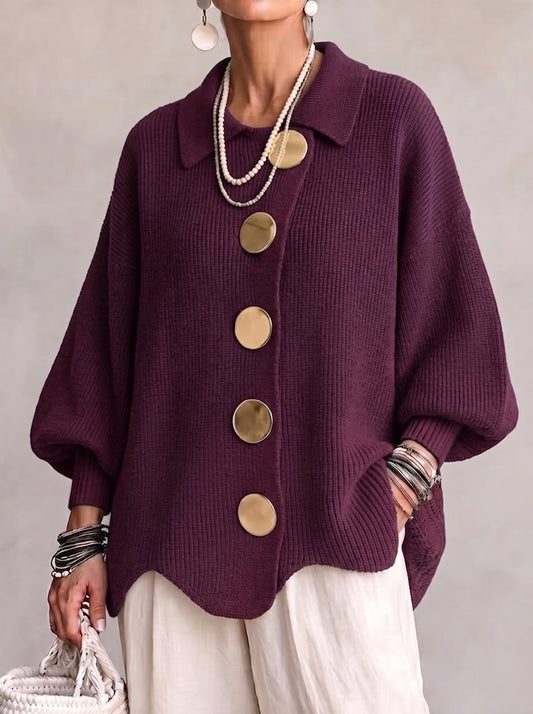 Cardigan oversize à col et boutonnage sur le devant pour femme