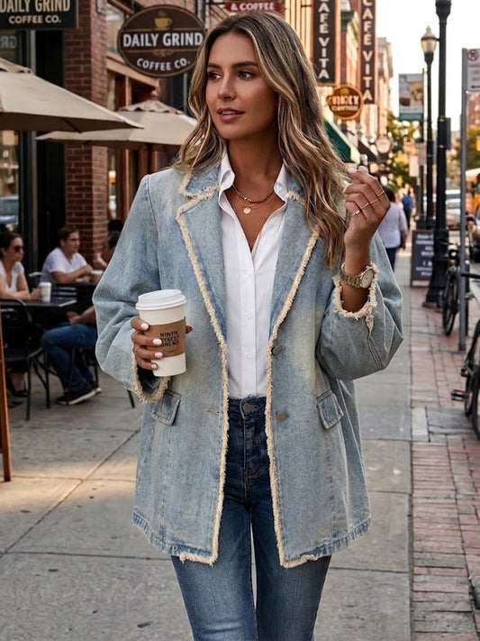 Dionne™ | Blazer oversize d’inspiration rétro à bords effilochés