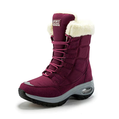 Bottes de neige mi-mollet à lacets avec manchette en fausse fourrure pour femme