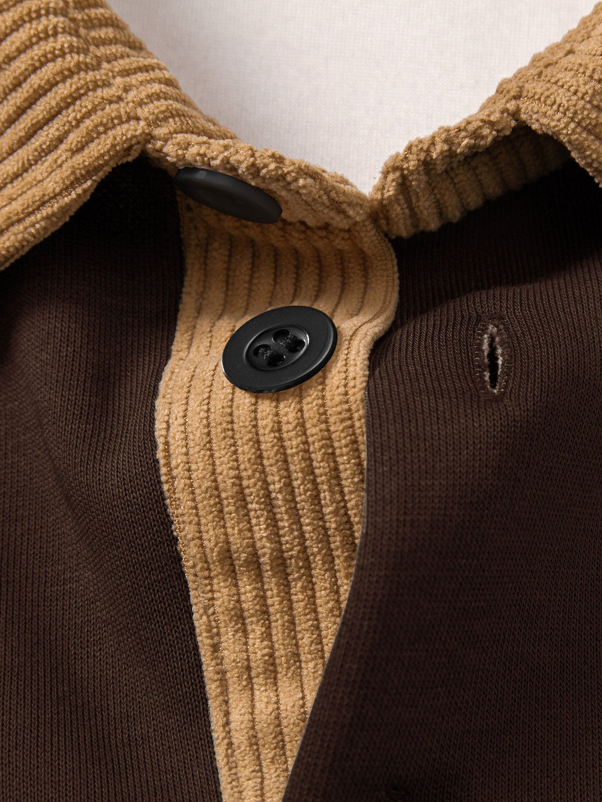 Sweat-shirt coupe décontractée pour homme à col polo en velours côtelé contrastant