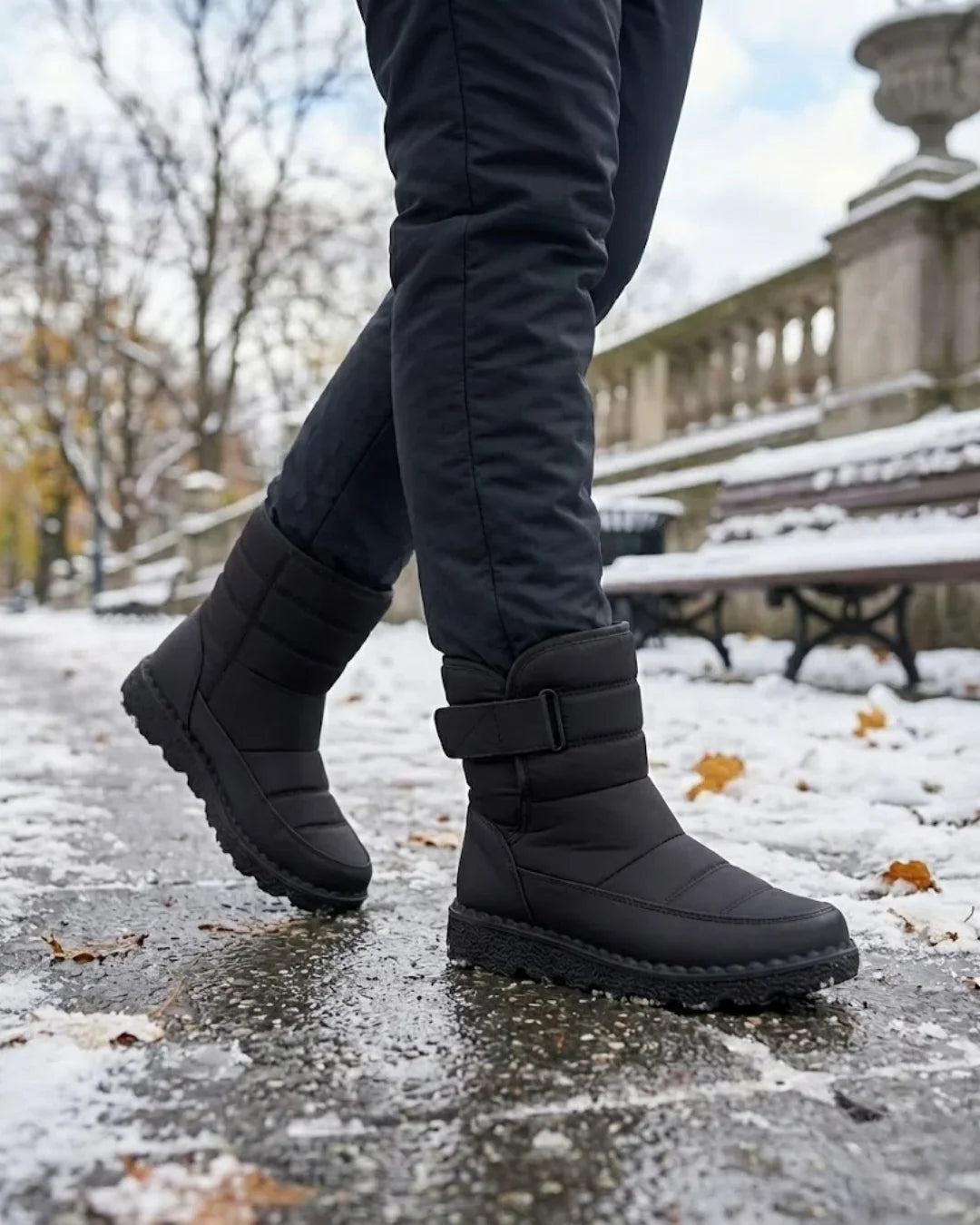 Bottes de neige matelassées à fermeture auto-agrippante et doublure en peluche pour femme