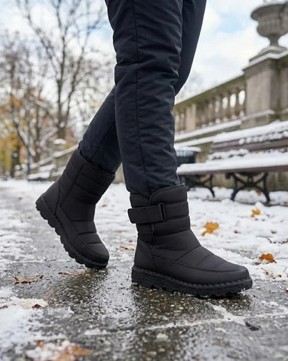 Bottes de neige matelassées à fermeture auto-agrippante et doublure en peluche pour femme