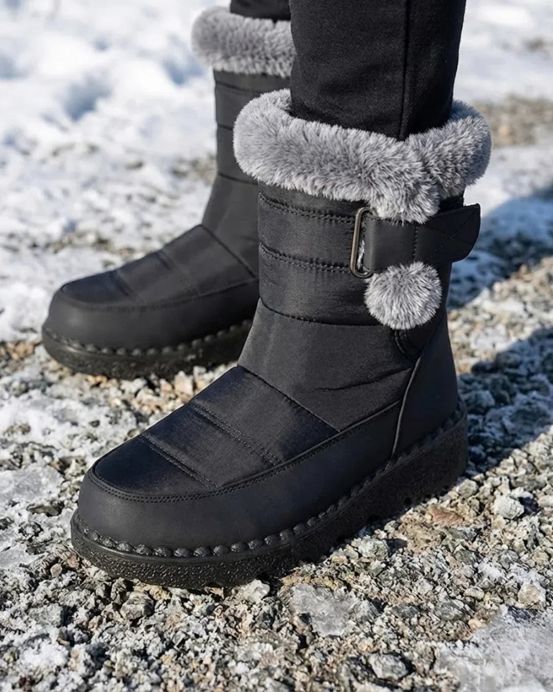 Bottes d’hiver pour femme à boucle et bordure en fausse fourrure