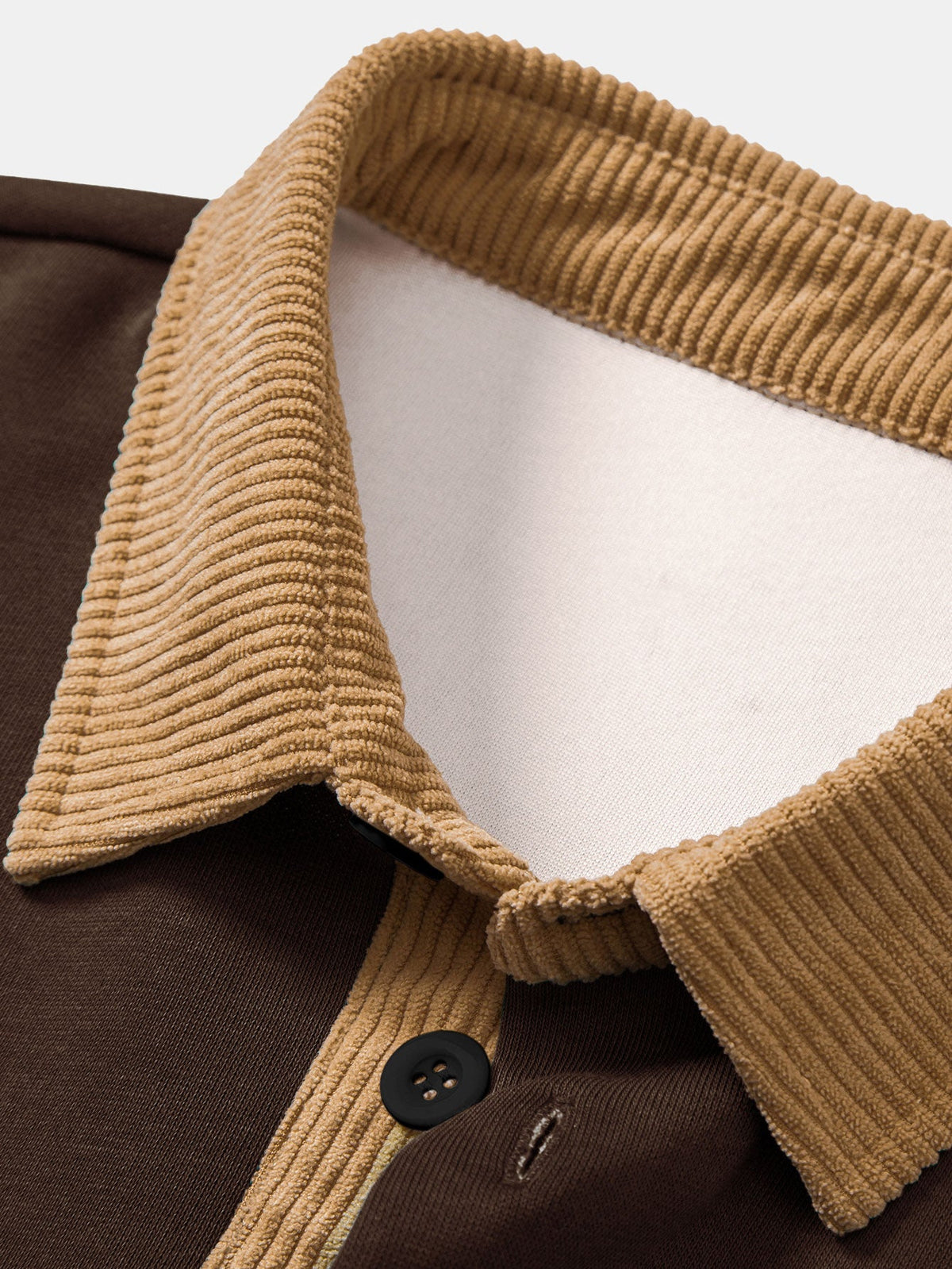 Sweat-shirt coupe décontractée pour homme à col polo en velours côtelé contrastant