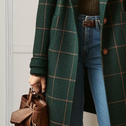 Manteau long à carreaux pour femme