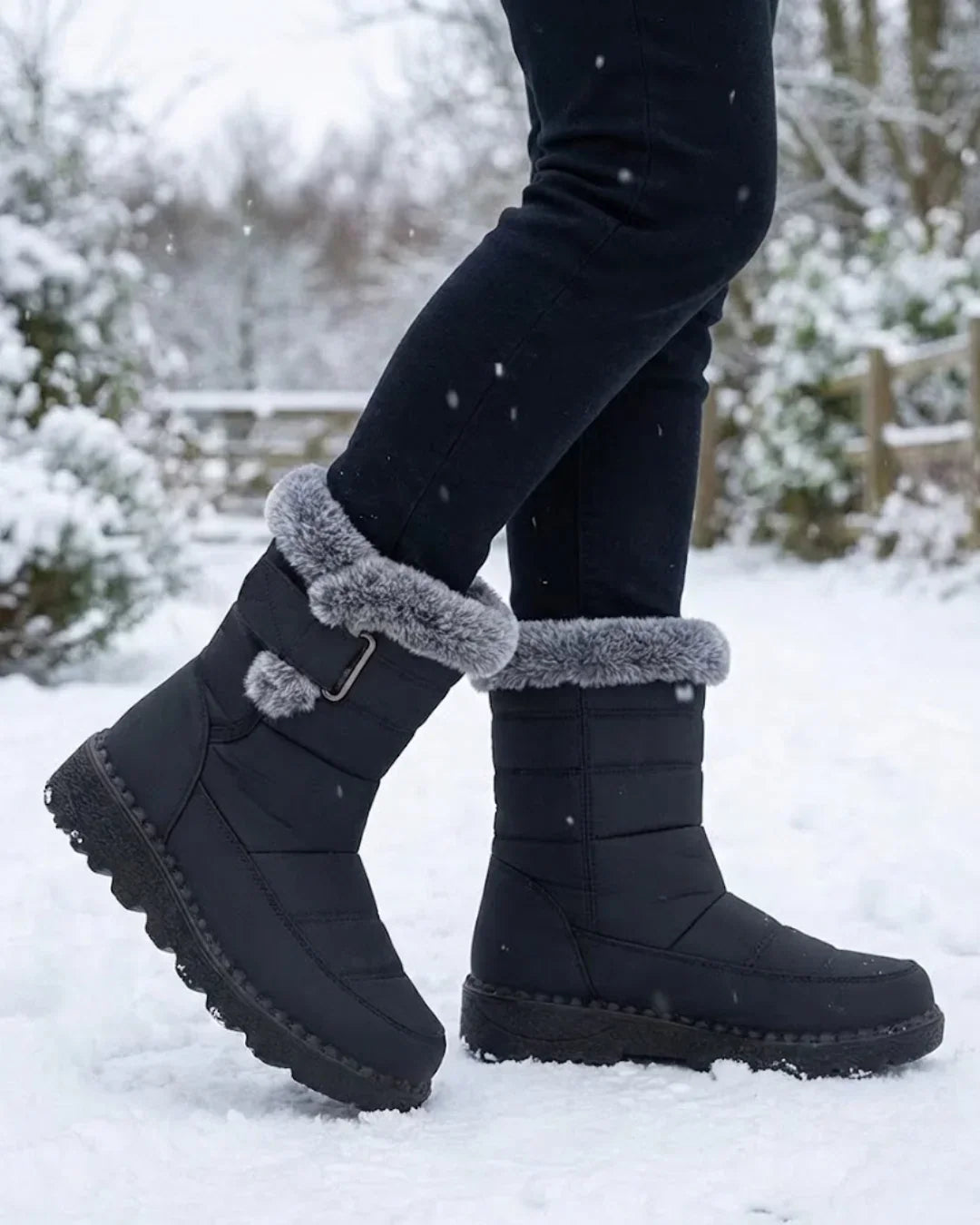 Bottes d’hiver pour femme à boucle et bordure en fausse fourrure