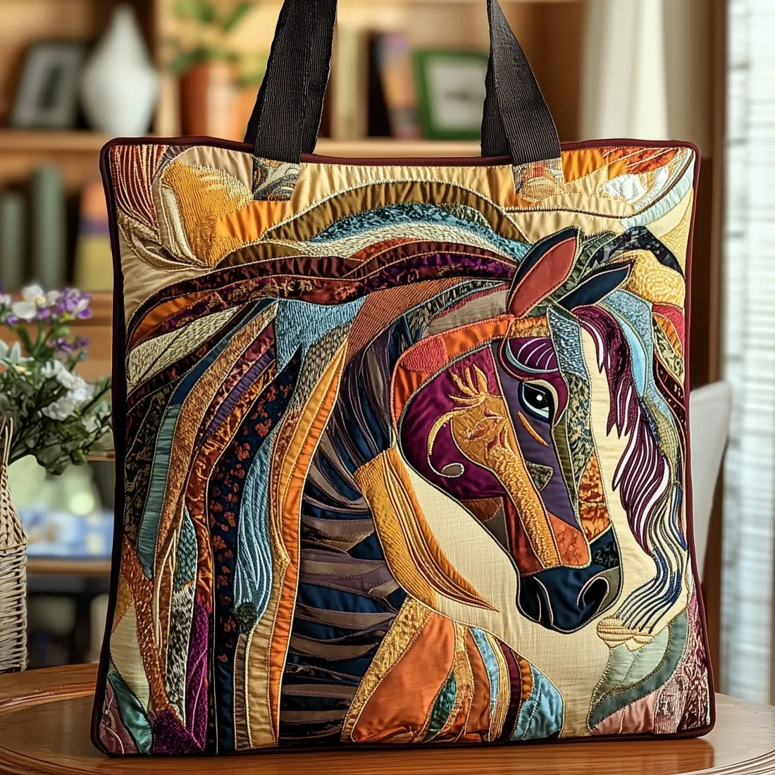 Sac cabas artisanal – Cheval en mosaïque colorée
