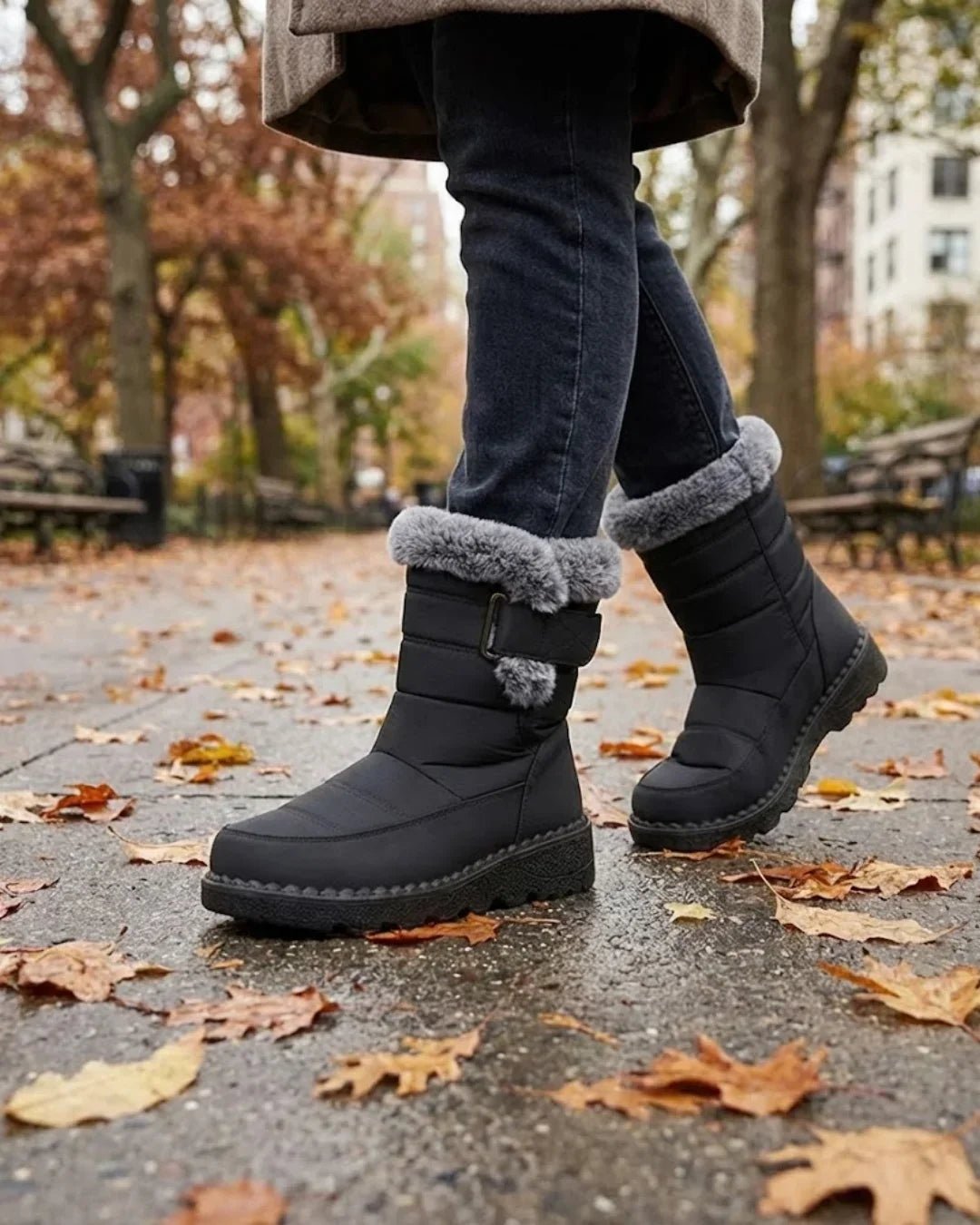 Bottes d’hiver pour femme à boucle et bordure en fausse fourrure