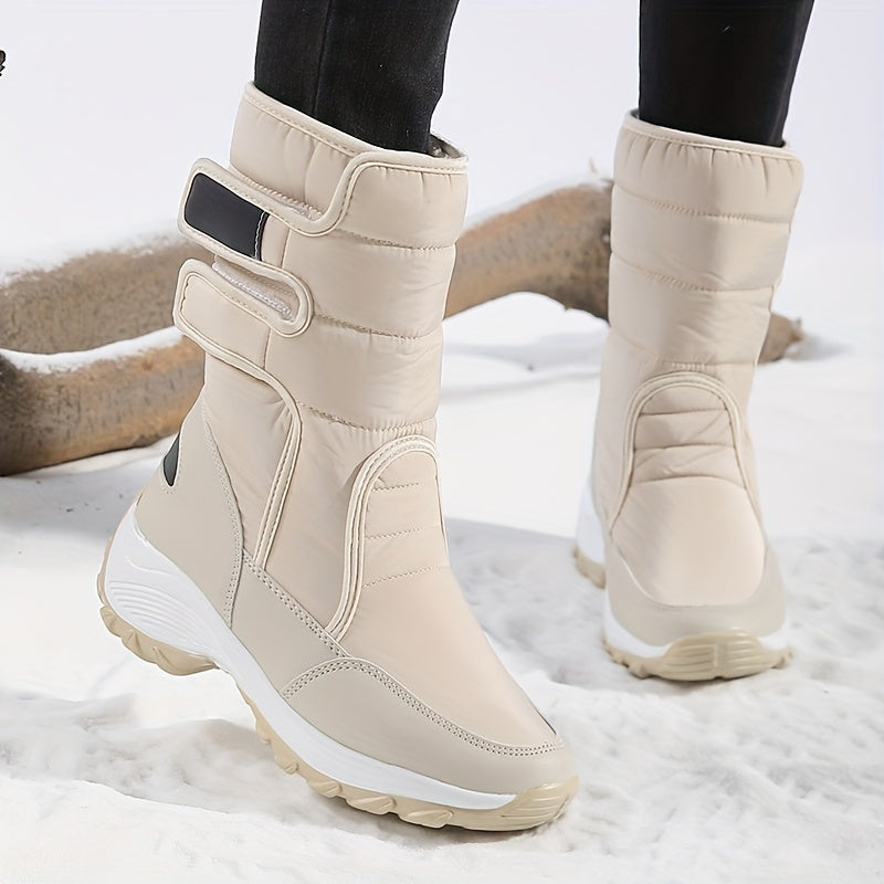 Bottes de neige mi-mollet matelassées à fermeture auto-agrippante pour femme
