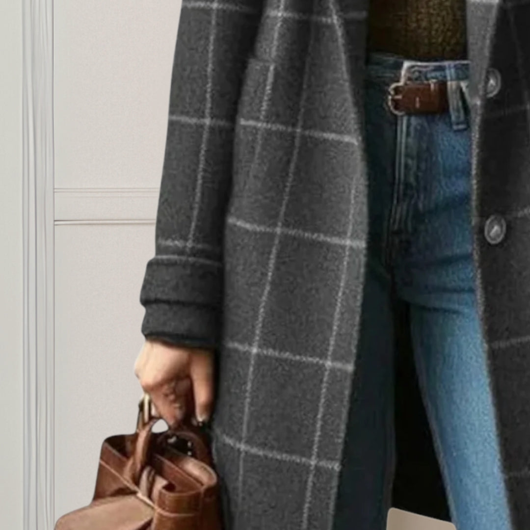 Manteau long à carreaux pour femme