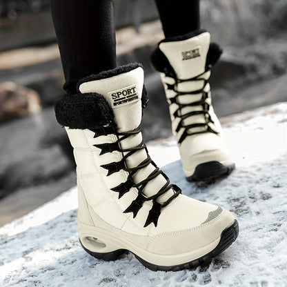 Bottes de neige mi-mollet à lacets avec manchette en fausse fourrure pour femme
