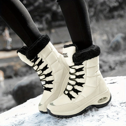 Bottes de neige mi-mollet à lacets avec manchette en fausse fourrure pour femme