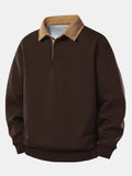 Sweat-shirt coupe décontractée pour homme à col polo en velours côtelé contrastant