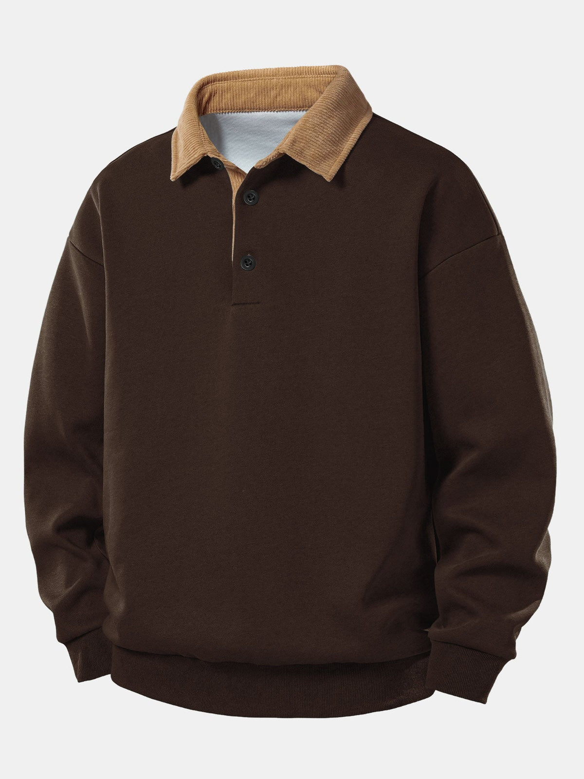 Sweat-shirt coupe décontractée pour homme à col polo en velours côtelé contrastant