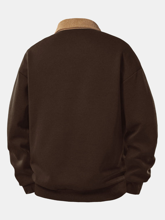 Men’s Relaxed Fit Contrast Corduroy Polo Collar Sweatshirt