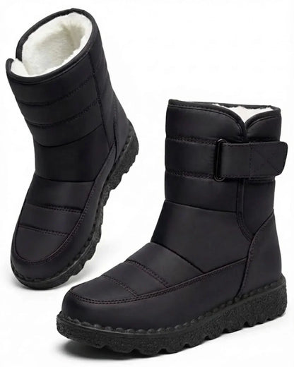 Bottes de neige matelassées à fermeture auto-agrippante et doublure en peluche pour femme