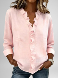 Amoura | Blouse à volants, col en V et manches longues