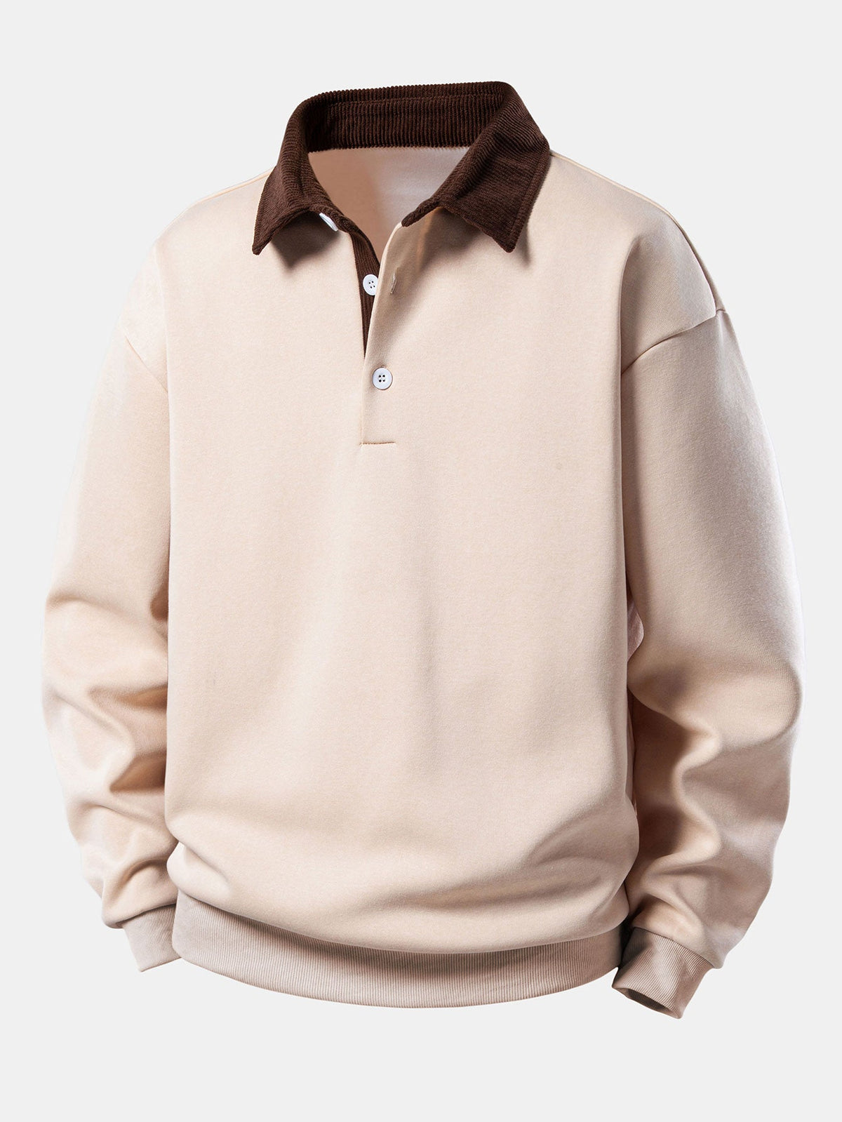 Sweat-shirt coupe décontractée pour homme à col polo en velours côtelé contrastant