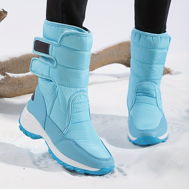 Bottes de neige mi-mollet matelassées à fermeture auto-agrippante pour femme