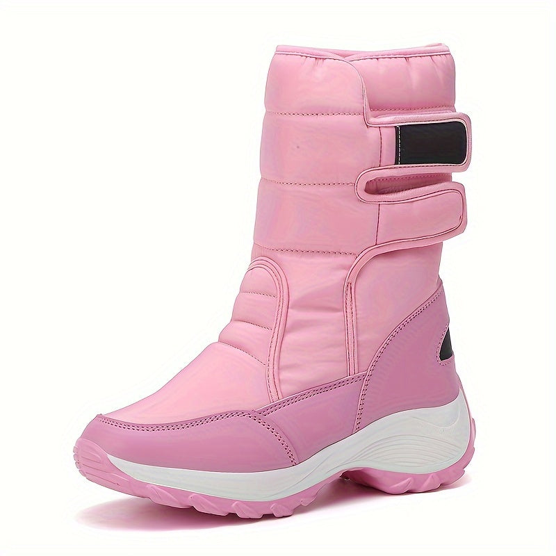 Bottes de neige mi-mollet matelassées à fermeture auto-agrippante pour femme