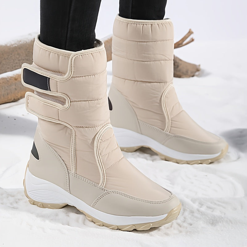 Bottes de neige mi-mollet matelassées à fermeture auto-agrippante pour femme