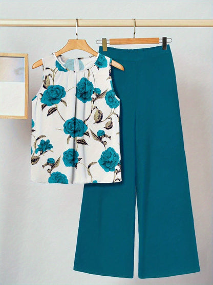 Alicia | Ensemble deux pièces floral cyan