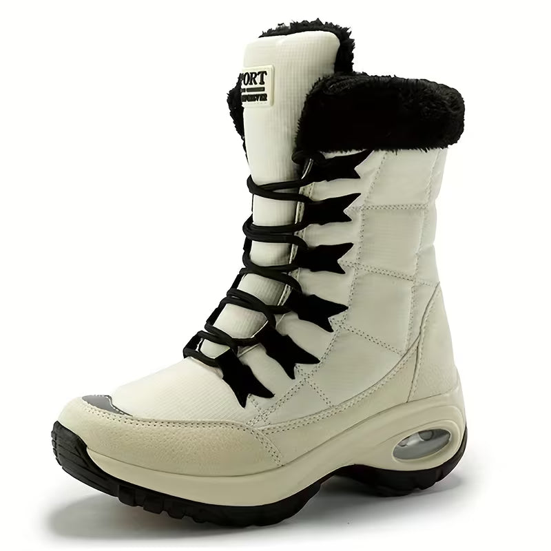 Bottes de neige mi-mollet à lacets avec manchette en fausse fourrure pour femme