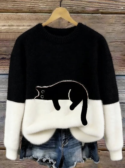 Women’s Cat Graphic Crewneck Pullover Sweater