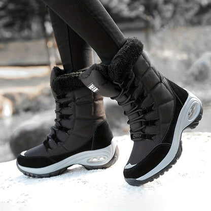 Bottes de neige mi-mollet à lacets avec manchette en fausse fourrure pour femme