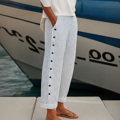 Cate | Pantalon boutonné à rayures élégant