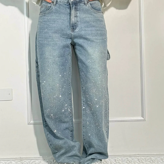 Raphaelle | Pantalon cargo en denim tendance à étoiles