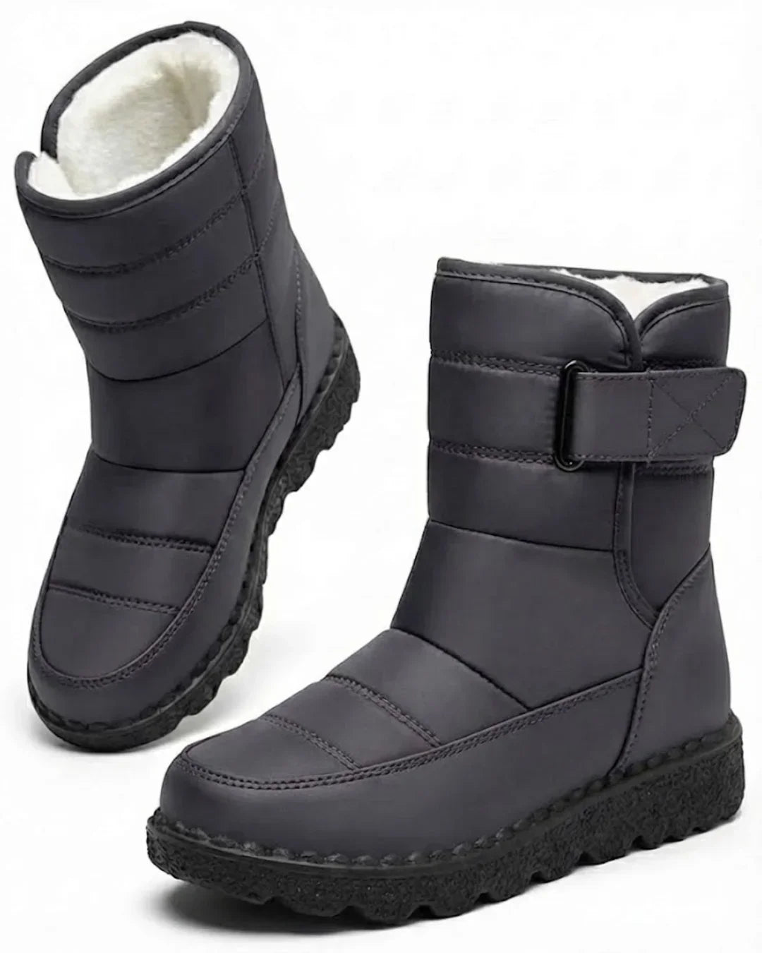 Bottes de neige matelassées à fermeture auto-agrippante et doublure en peluche pour femme