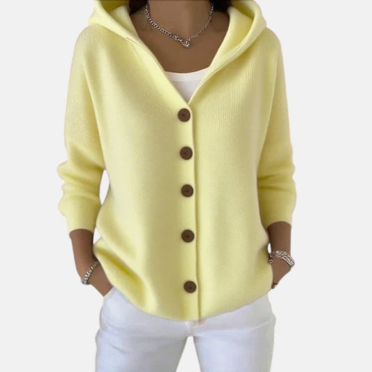 Cardigan doux en maille à capuche pour femme