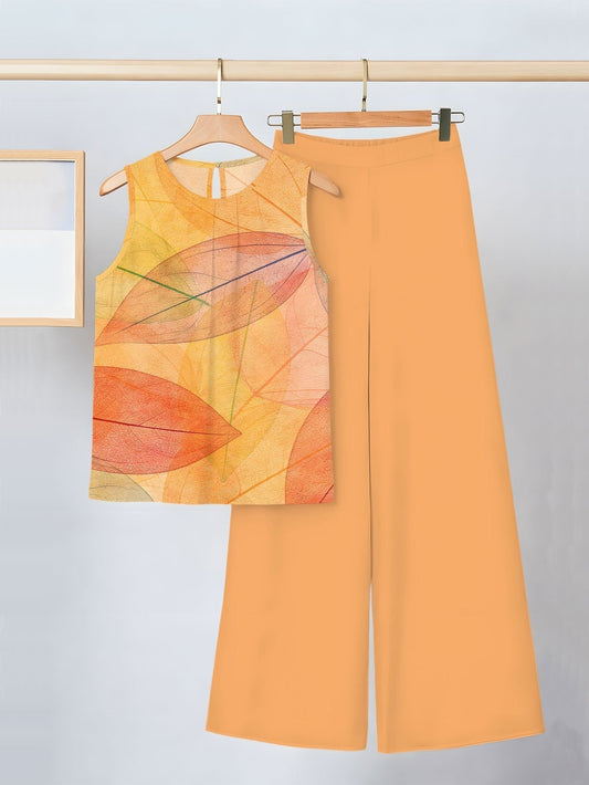 Ambre | Ensemble deux pièces à imprimé feuilles