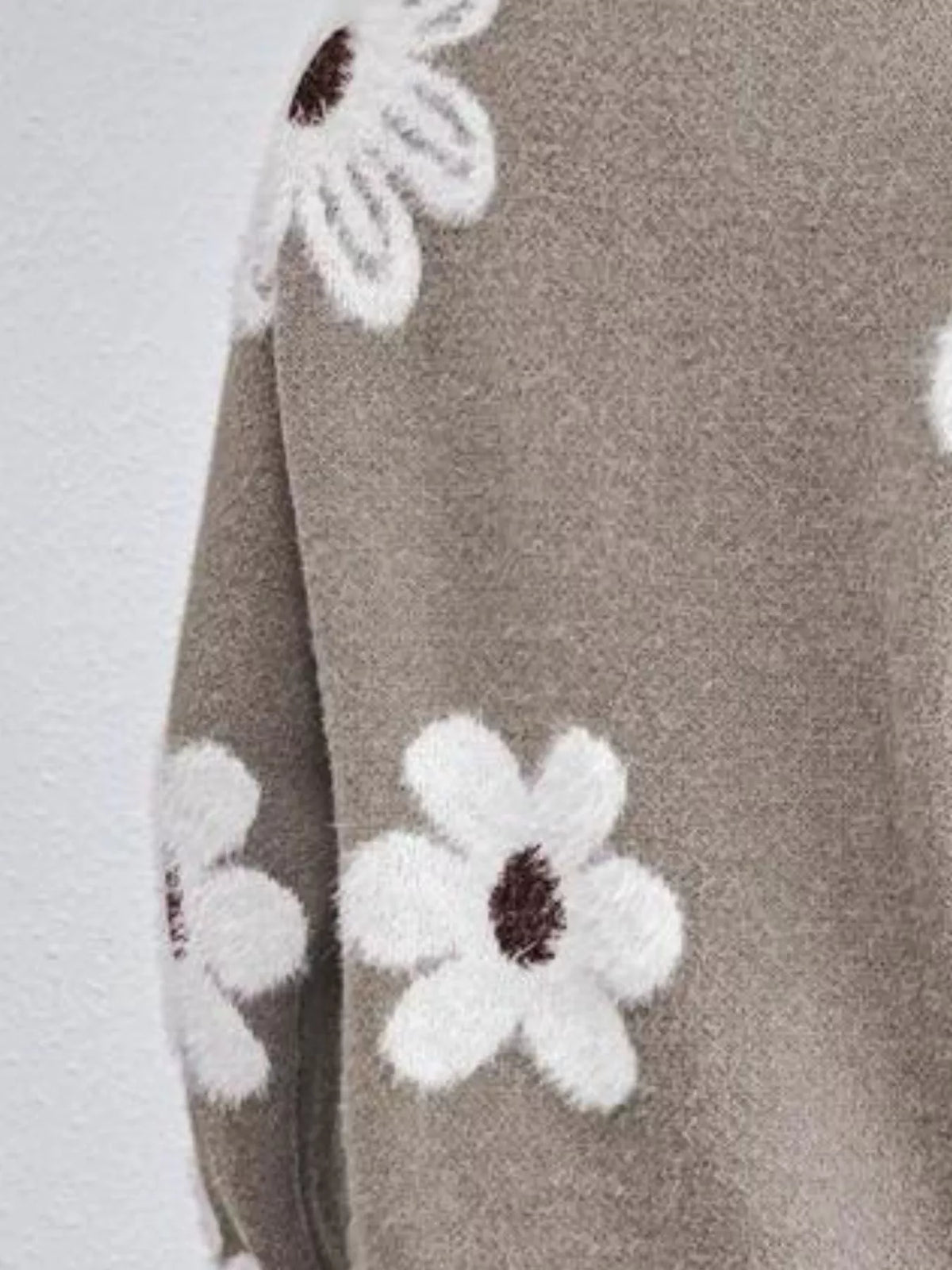 Pull à col en V et manches longues à motif floral pour femme