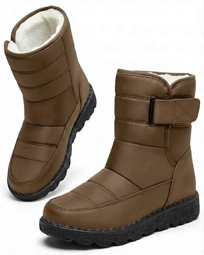 Bottes de neige matelassées à fermeture auto-agrippante et doublure en peluche pour femme
